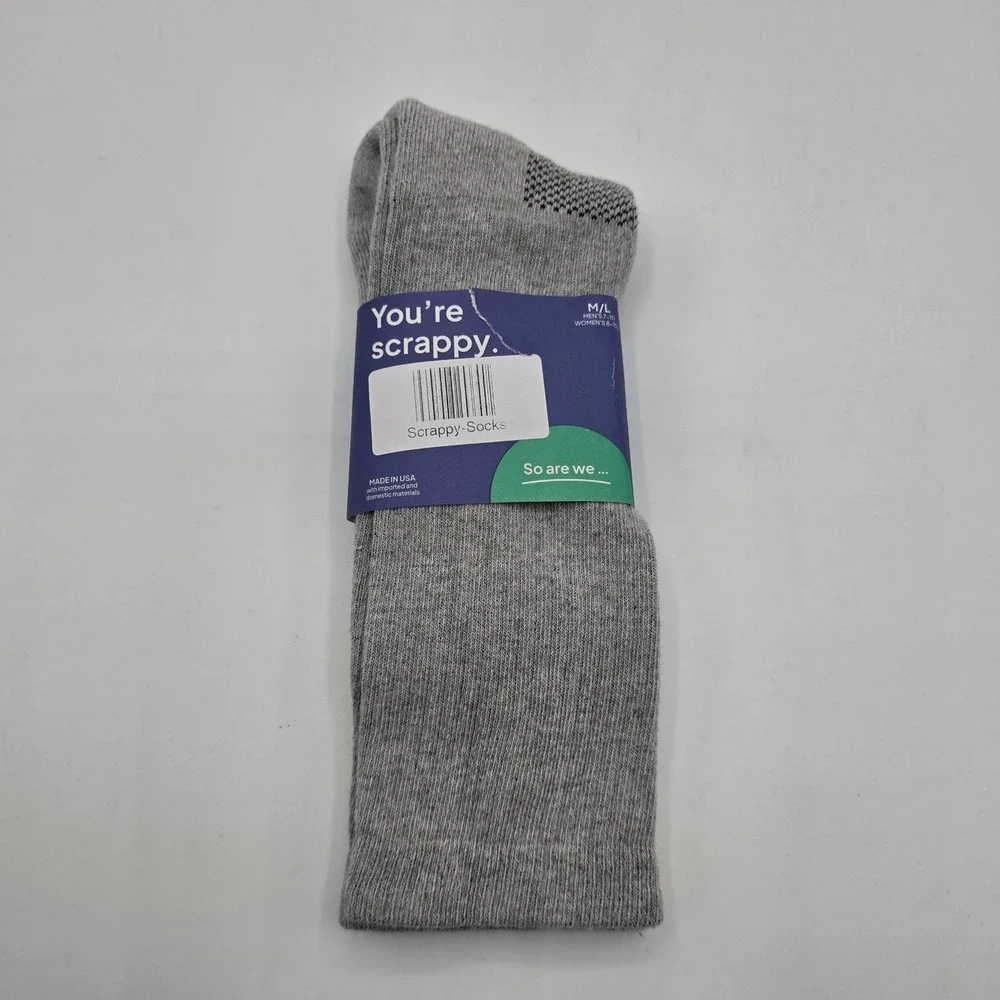 Scrappy Socks Men's Mid-Calf Gray M/L Recycled Material Blend Crew Socks New